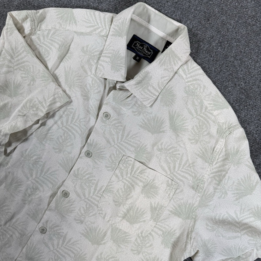 Nat‎ Nast Shirt Mens M Silk Blend Hawaiian Palms Short Sleeve Casual Button Up